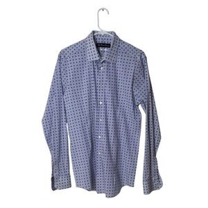 Antonio Cosentino Mens Slim Fit Dress Shirt Blue Polka Dot 100% Cotton Size 42/1